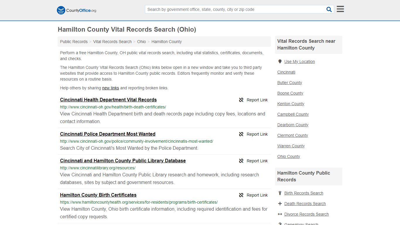 Vital Records Search - Hamilton County, OH (Birth, Death, Marriage ...